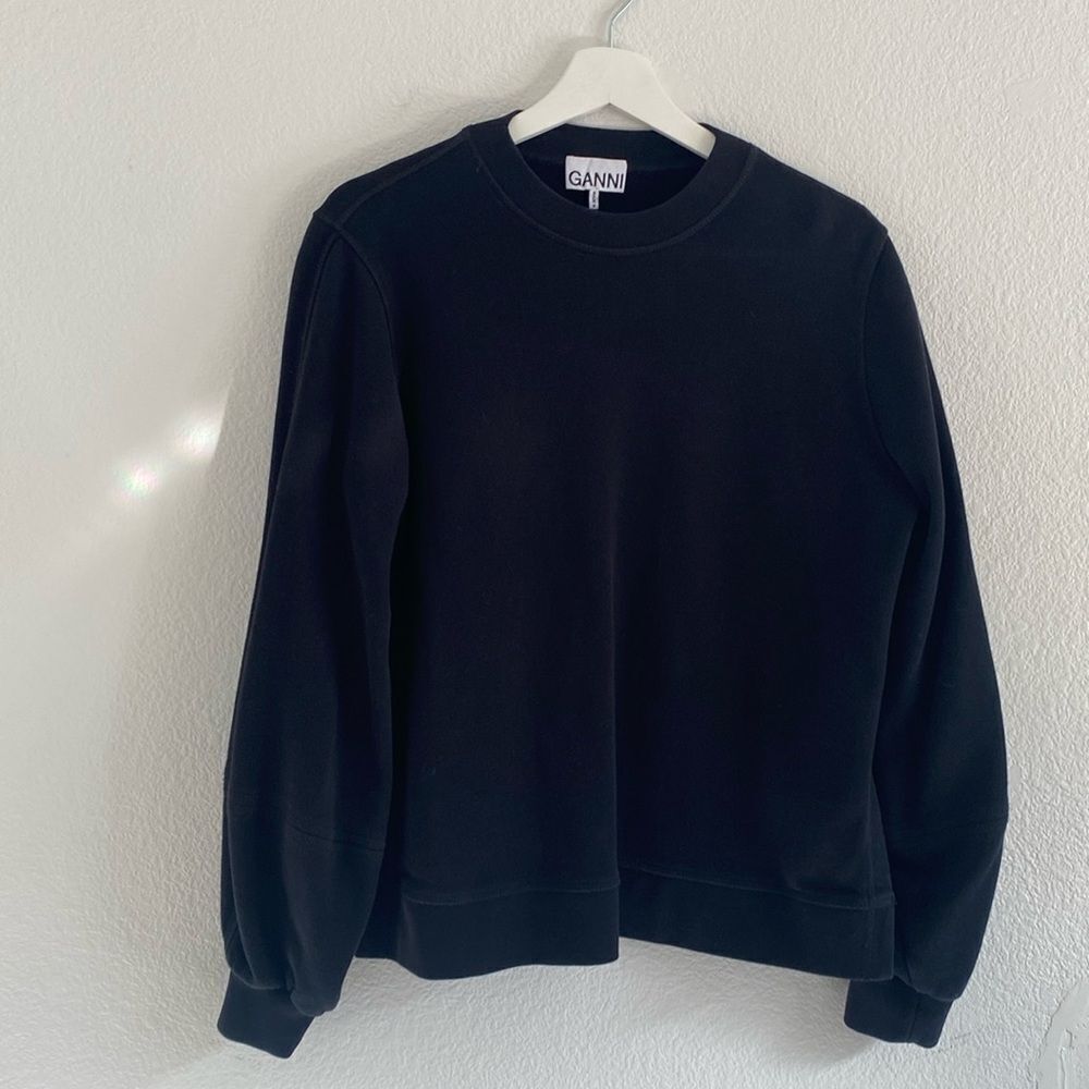 Ganni Black Boxy Crew 100% Cotton Sweater Size Medium
